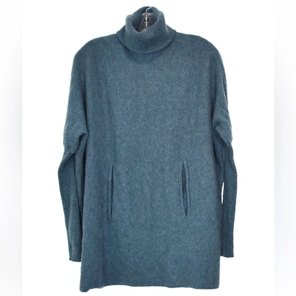Garnet Hill Sweater Blue Wool Cashmere Oversized Turtleneck Pockets Casual MD - Picture 12 of 12